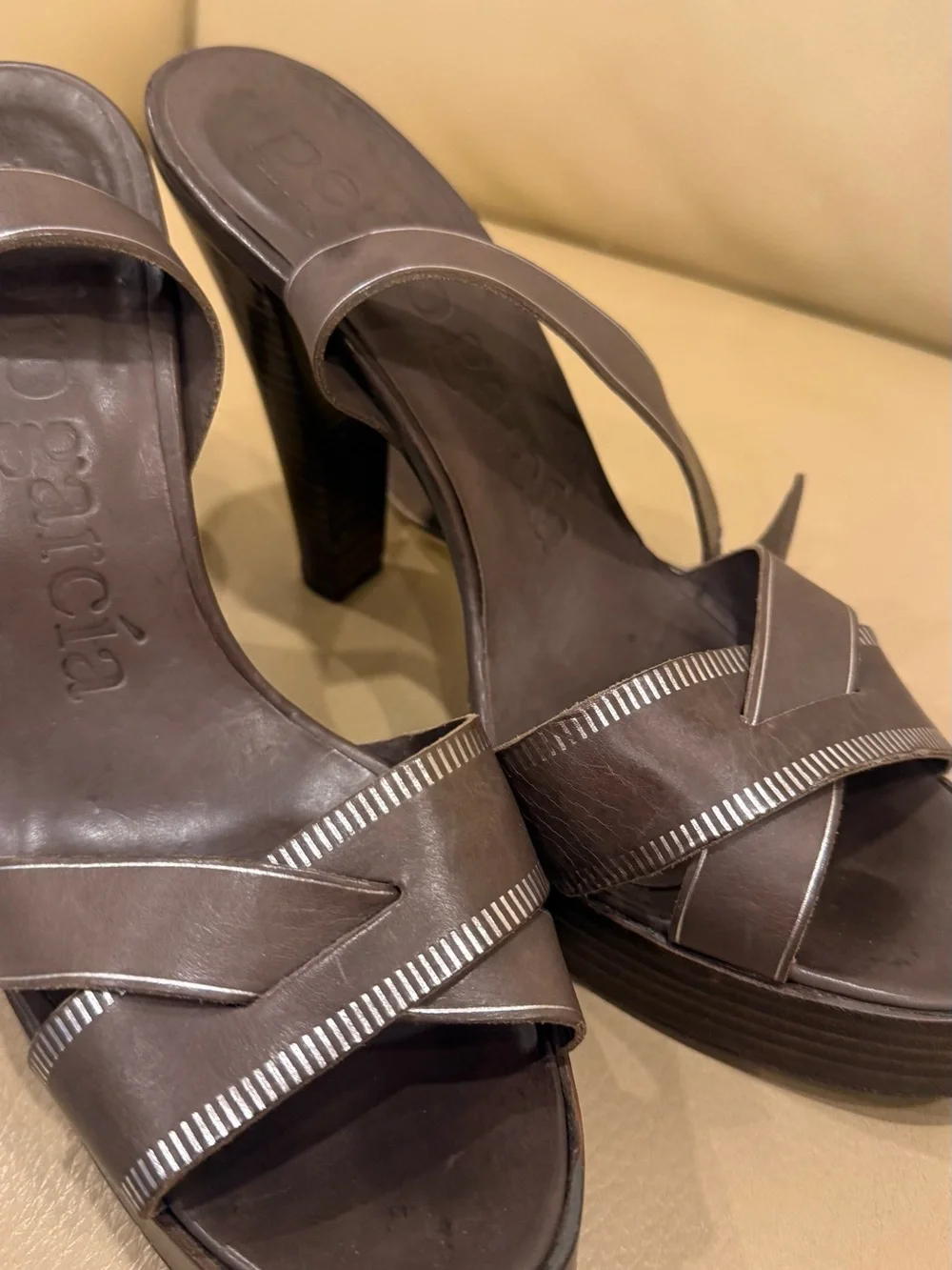 Pedro Garcia Dark Brown Leather Crisscross Platform Sandals